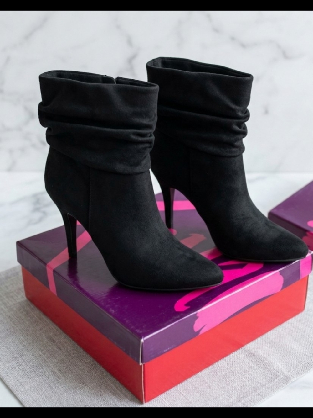FIONI Clothing Black Slouchy Pointed-Toe Stiletto Ankle Boots 9.5